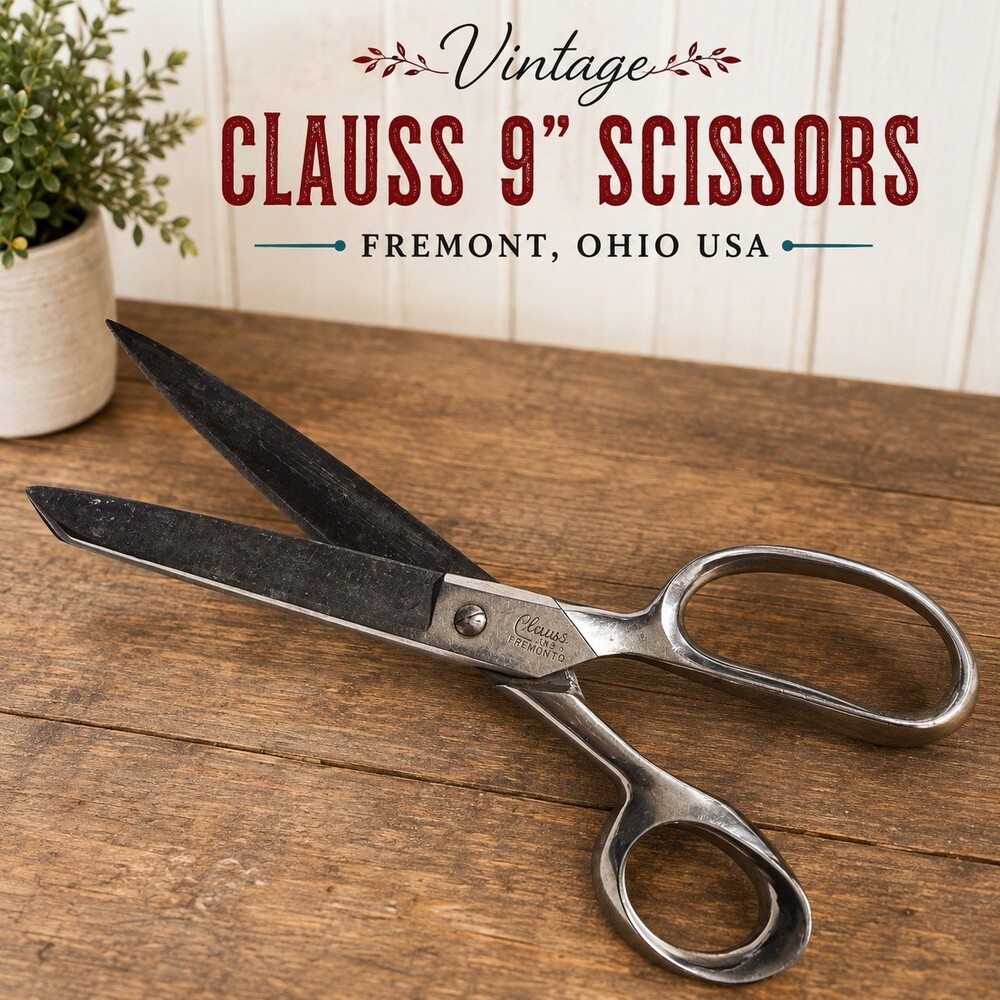 Vintage Clauss 9” Scissors Shears Fremont Ohio USA Sewing Tailor Dressmaker